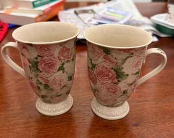 Vintage Kromer Porcelain Mugs: English Rose Tea Cups, Set of 2