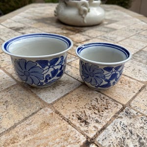 Chinoiserie Keramik Krukor, Vita och Blåa, Set om 2
