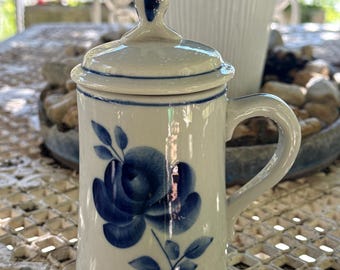 Gzhel Porcelain Mug, Blue Floral Hand-Painted Russian