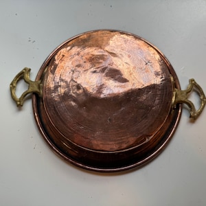 Vintage Copper Pan with Brass Handles: French Country Kitchen Decor