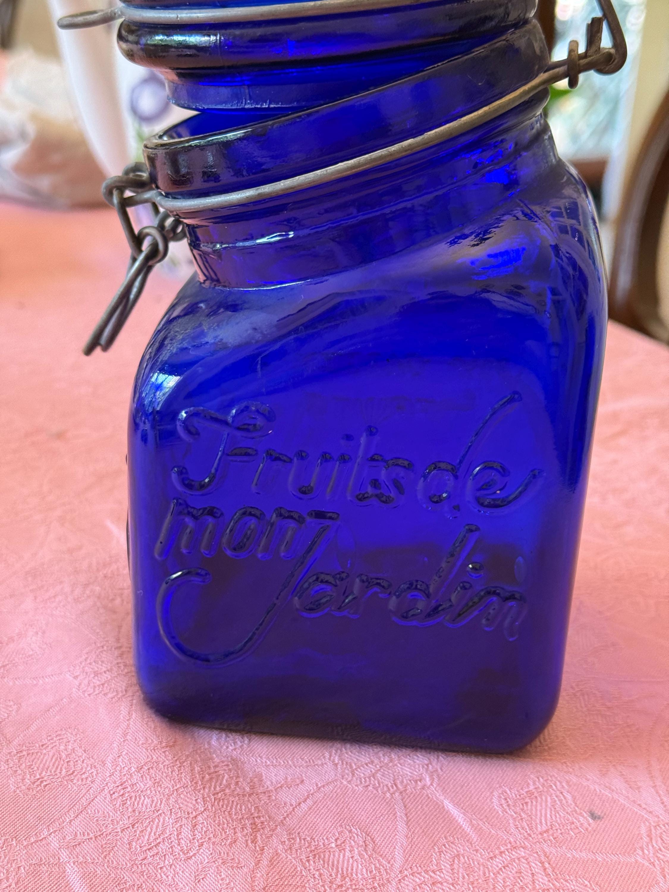 Vintage Cobalt Blue Glass Jar: Crownford Italian Kitchen Storage 