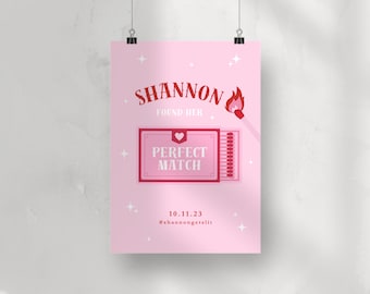 Perfect Match Bachelorette Party Welcome Sign | Hens Party Weekend Signage | She Found Her Perfect Match | Pink And Red Theme Invitation