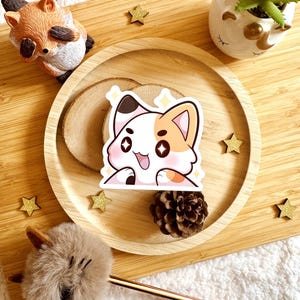 Niedliche glückliche Katze Aufkleber - Kawaii glänzender wasserfester Vinyl-Aufkleber für Laptop, Wasserflasche, Journal, Skateboard, Telefon