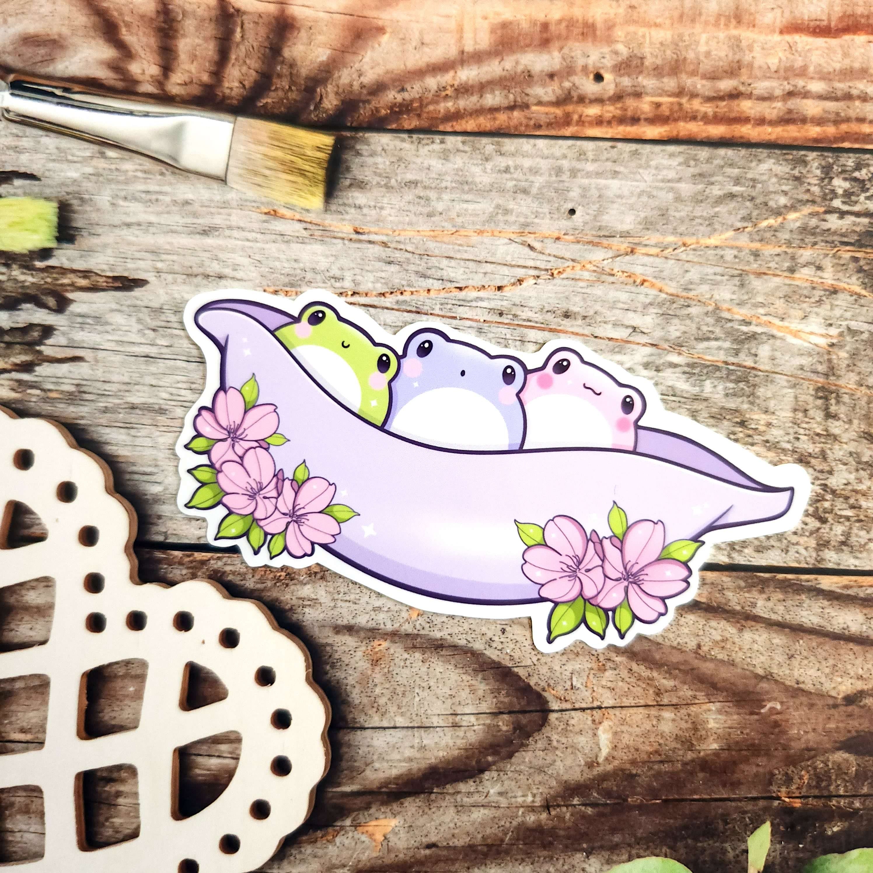 Kawaii Frog Glossy Vinyl Sticker Stickers Frog Flower - Etsy