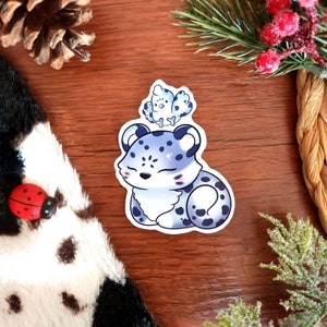 Snow Leopard Sticker – Cute Snow Panther Illustration – Glossy Vinyl Waterproof Animal Sticker for Laptop, Journal, Scrapbook