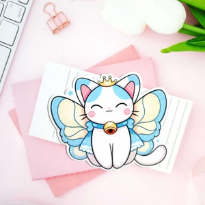 Cute Cat Butterfly Glossy Vinyl Sticker - Stickers - Cat