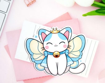 Cute Cat Butterfly Glossy Vinyl Sticker - Stickers - Cat