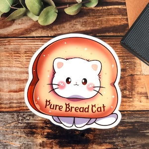 Cute White Cat Glossy Vinyl Sticker - Stickers Cat - White Cat - Soft Bread