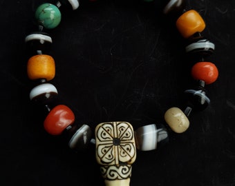 Tibetan Dzi bead, Ancient Dzi, Dzi Bead, Tibetan Antique Turquise Coral, Kapala mala, Prayer beads, Buddhism, Buddha statue