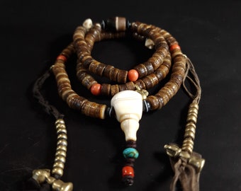 Kapala Mala, Tibetan antique Beads, Antique Mala, Tibetan Antique Coral Turquoise, Prayer beads, Dzi Beads, Buddhism, Ancient Beads, 卡帕拉