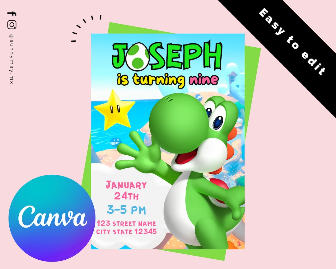 Yoshi Island Mario Bros Invitation | Mario Bros Birthday | Yoshi Green ...