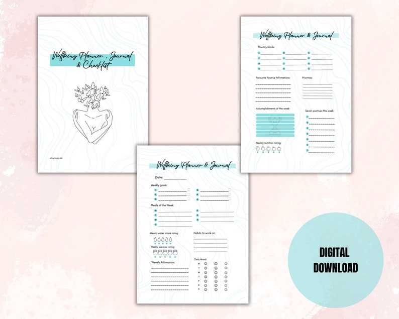Digital Printable Wellbeing Planner Journal and Checklist - Etsy