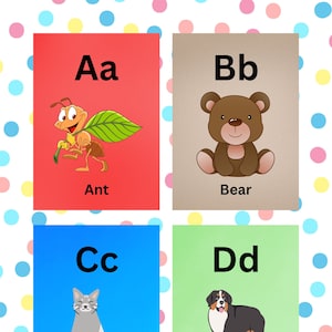 Animal alphabet card set Alphabet flash cards abc Nursery wall cards abc cards Classroom decor INSTANT DOWNLOAD digital PRINTABLE 5x7&quot;/A4