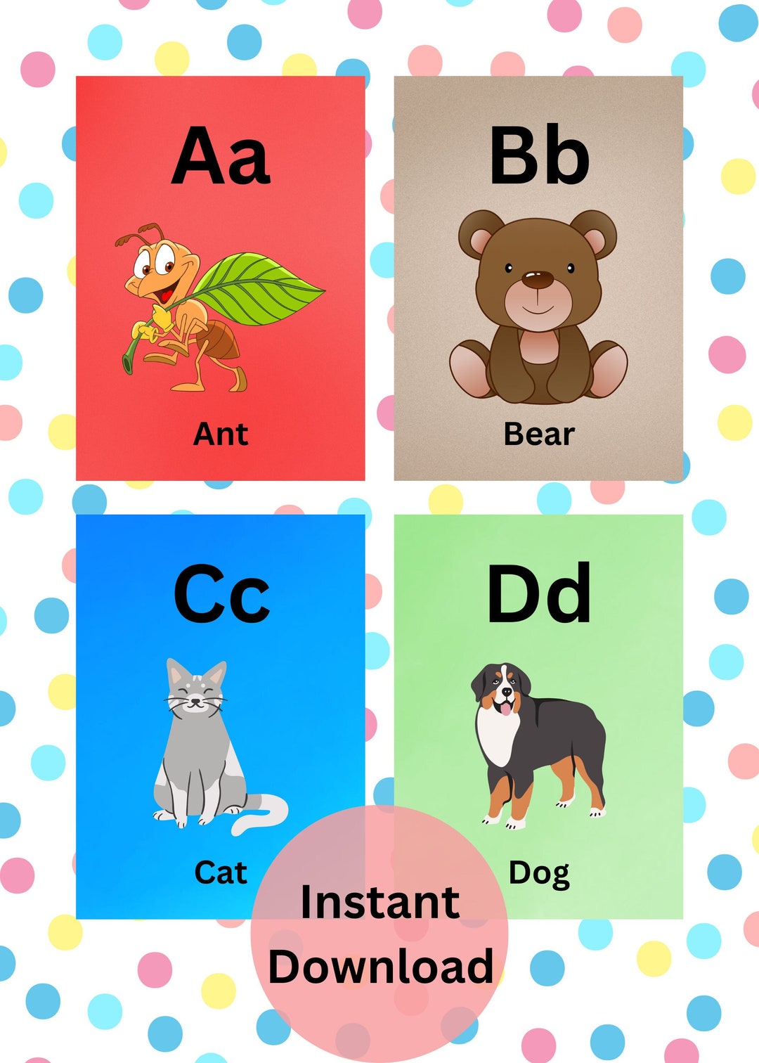 Animal Alphabet Card Set Alphabet Flash Cards Abc Nursery Wall Cards