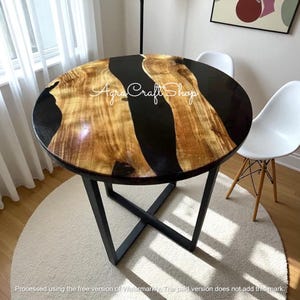 Black resin epoxy coastal coffee table top – custom size with centerpiece furniture – handmade art stylish iron stand & dining room decors
