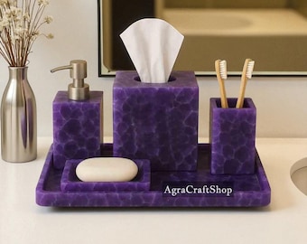 Handmade Amethyst Stone Bathroom Set: 5-Piece Luxury Decor
