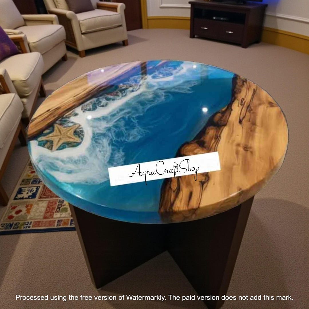 Handmade Ocean Epoxy Coffee Table: Walnut Acacia Wood, Luxury Decor - Etsy