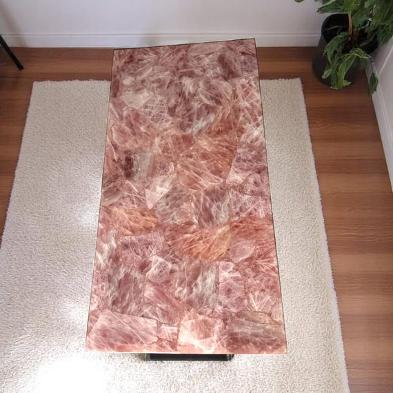 Handmade Rose Quartz Dining Table Top: Pink Agate Stone