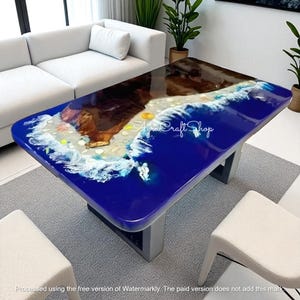 Epoxy Table Top / Wooden Epoxy Dining Table Top / Blue Ocean River Epoxy Table / Rectangular wood table Handmade rustic end tables