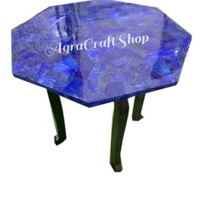 Octagon Blue Lapis Gemstone Coffee Center Table Top Handmade Arts Inlay Work Unique Side Furniture Home & Living Room Decors