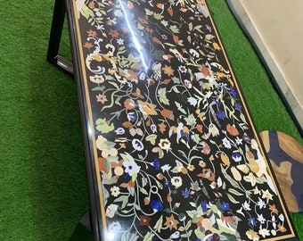 Marble Inlay Dining Table Semi Precious Stone Floral Art Handmade Furniture Conference Meeting Table Accent Tables for Living Room