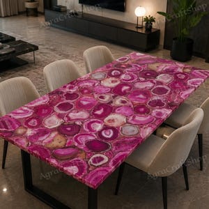 Pink Agate Stone Dining Table, Handmade Gemstone Furniture, Luxury Living Room Interior Decor