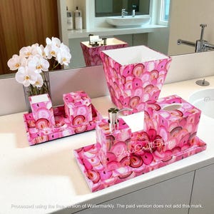 Beautiful Agate Stone Bathroom Set, Vanity Items Classic Look, Handmade Art Organizer for Spas, Artisans Decorative Accessory & Set of 7 Pcs