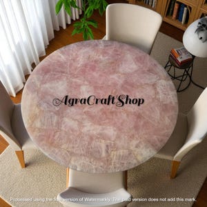 Rose Quartz Coffee End Tea Table Top, Pink Crystal Gem Stone, Handmade Art Luxury Console Bar Desk, Cafeteria Interior Table, & Home Decors