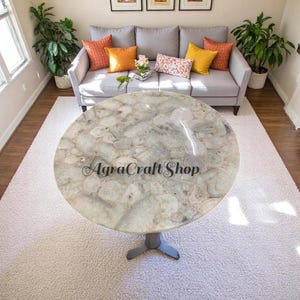 White Quartz Agate Stone Table Top: Handmade Luxury Centerpiece