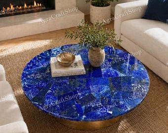 Lapislazuli Stein Tischplatte handgefertigt, Blaue Edelstein Möbel, Luxus Couchtisch Platte