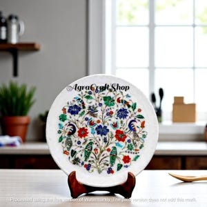 White Marble Inlay Serving Plate: Peacock & Parrot Design