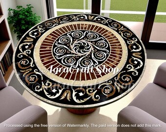 Mesa de centro con incrustaciones de mármol negro: Pietra Dura Art, piedra semipreciosa