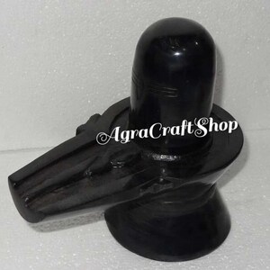 Black Marble Shiva Lingam Statue: 6" Handmade Hindu Sculpture
