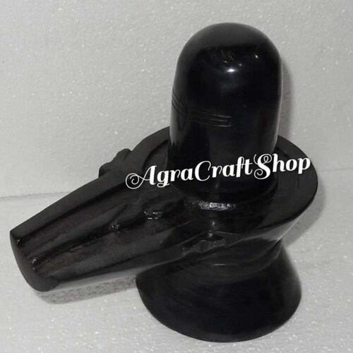 Black Marble Shiva Lingam Statue: 6" Handmade Hindu Sculpture