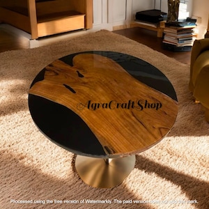 Beautiful Round Black Marble Coffee Table Handmade Mid Century Modern Arts Luxury Acacia Wood River Cafeteria Furniture & Hallway Furniture