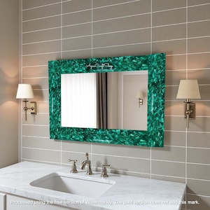 Handmade Malachite Stone Wall Hanging Mirror Premium Modern Look for Bathroom & Resorts Ornate Vanity Decor Glass with Accent Wall Deco