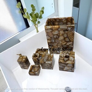 Natural Agate Bathroom Set, Handmade Soap Dispenser, Agate Coasters, Home Decor, Luxury Bathroom Accessories 7 Pcs , and Unique Gift Decor