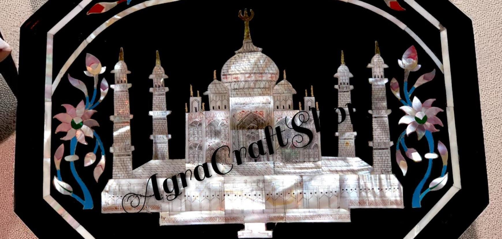 手作りの黒大理石の八角形テーブル：タージ・マハルの花象嵌 - Etsy 日本