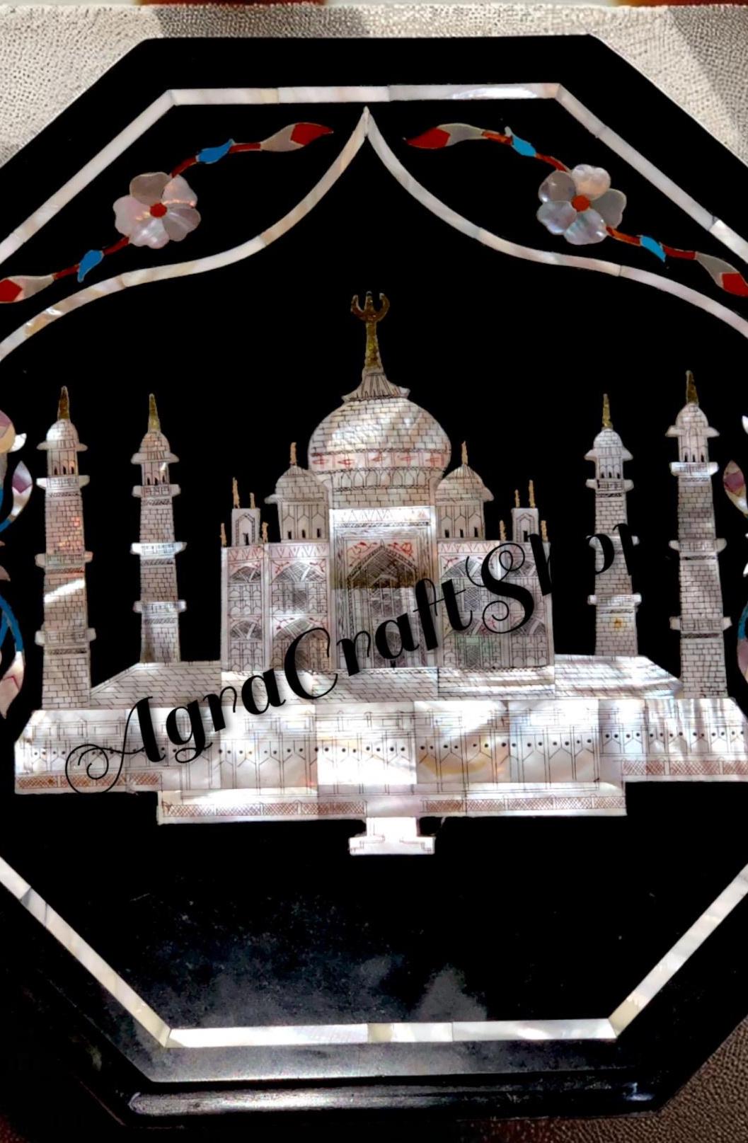 手作りの黒大理石の八角形テーブル：タージ・マハルの花象嵌 - Etsy 日本