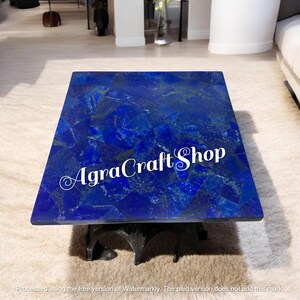Rectangle Lapis Lazuli Dining Table Top Random Blue Gemstone Elegance Custom Made Home Interior Enterway Furniture & Console Bar Decorative