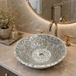 Handgefertigtes Perlmutt Gefäß Waschbecken | Irisierendes Muschel-Badezimmer-Becken | Luxus Waschschüssel