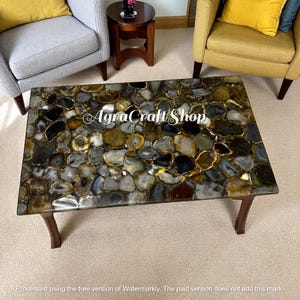 Rectangular Dining Table Top, Natural Agate Table, Agate Stone Side Table, Agate Table Countertop Slab Desk Home Décor Interior Gifts