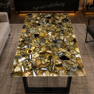 Natural Agate Stone Dining Table Handmade Luxury Agate Slab Table Modern Dining Room Furniture Gemstone Coffee Table