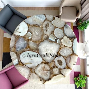 Unique White Agate Sofa Center Table Tops Handmade Arts Healing Crystal Gemstone Console Counter Desk Luxury Outdoor Furniture Decors