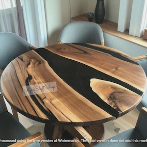Round Black Epoxy Resin Coffee Table Top – Handmade Modern Art Design with Acacia Walnut Wood – Luxury Patio Furniture & Home Interior Decor