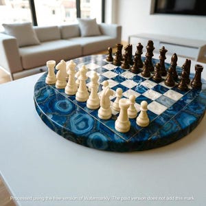 Blue Agate Chess Set: Handcrafted Artisan Tabletop Game