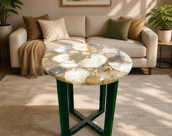 Natural Agate Stone Coffee Table Handcrafted Mid Century Modern Artwork Elegant Customized Farmhouse Furniture Decor