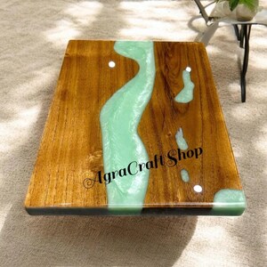 Rectangle Epoxy Resin Dining Table: Acacia Wood, Mid-Century Modern