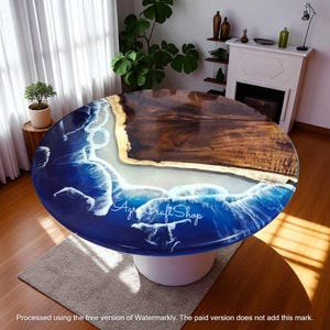 Ocean Wave Epoxy Coastal Table || Blue Sea Resin Cafeteria Table || Hand Carved Modern Centerpiece Table Acacia Wood Real Quality Furniture