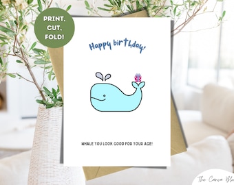 Printable Birthday Card,Happy Birthday Card,Digital Birthday Card,Animal Birthday Card,Whale Birthday Card,Birthday Card,Funny Birthday Card